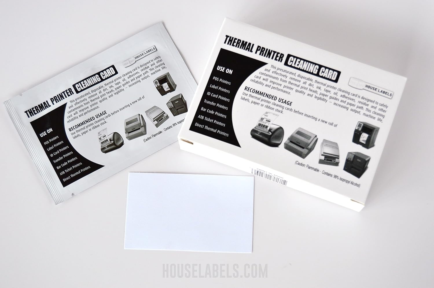 HouseLabels 2.1" x 3.425" Thermal Printer Cleaning Cards for Printheads Compatible with DYMO, Brother, Zebra and Other Thermal Printers, 3 Boxes of 25 Cleaning Cards Each