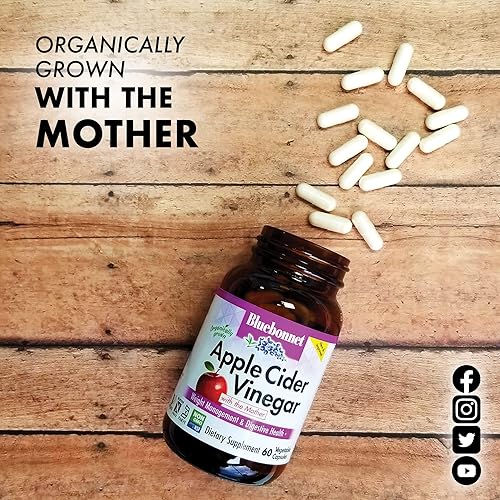 Miniatura 4 de Bluebonnet Nutrition Vinagre de sidra de manzana, con la madre, sin soja, sin gluten, sin OMG, Kosher, vegano, 60 cápsulas vegetales, 30 porciones