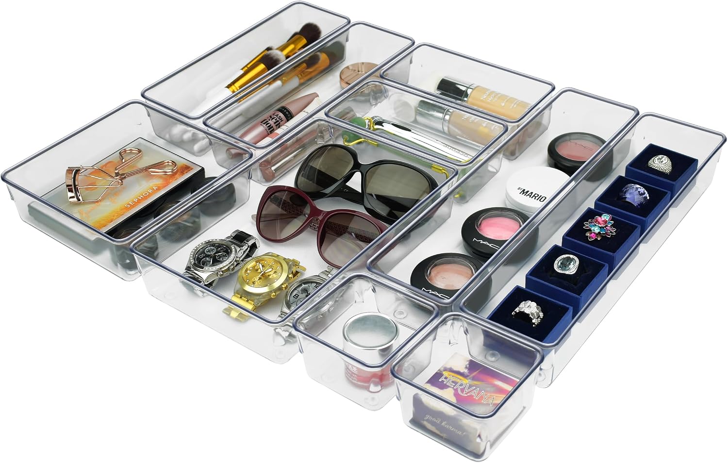 Acrimet Organizador Modular para Gavetas, Bancadas e Armários, Plástico Transparente, Kit com 10 Potes Tamanhos Sortidos, 979.0 Acrimet Organizador Modular para Gavetas, Bancadas e Armários, Plástico Transparente, Kit com 10 Potes Tamanhos Sortidos, 979.0