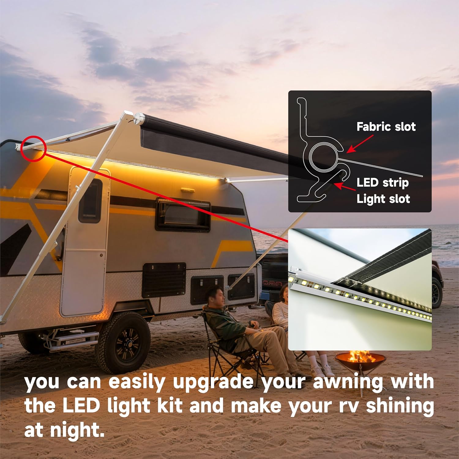 Suncode RV Awning for RV,Camper&Travel Trailers–Manual RV Awning Complete Kit,Manual Camper Awning,RV Roll Out Awning– 10x8Ft – White Frame &Black Fade