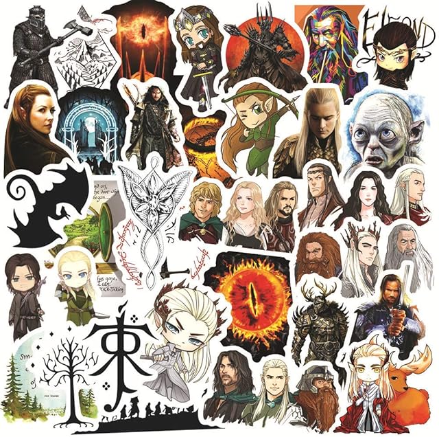 The Hobbit Stickers 50 Pcs Waterproof Classic Movie Stickers for Laptop Water Bottle Skateboard Luggage Computer Notebook Car Guitar Bike Motorcycle,Vinyl Trendy Decals for Teens Adult