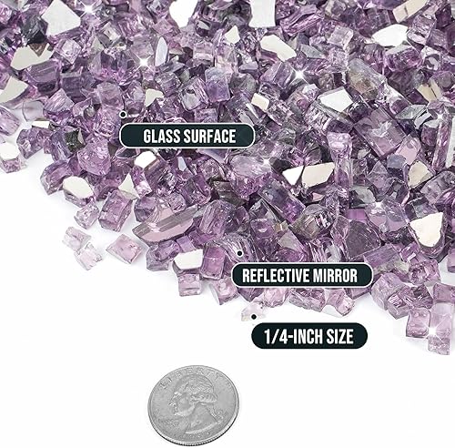 Miniatura 85 de Skyflame 4.53 kg de vidrio resistente al fuego, de 1.27 cm, de brillo intenso para paisajismo de chimenea, lugar para fogatas, Platino reflectante