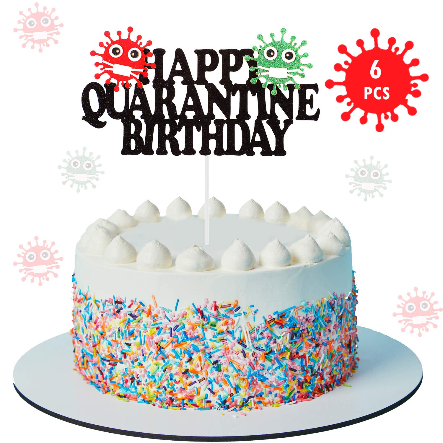 Amazon.com: Boao 6 Pieces Happy Quarantine Birthday Cake Topper Glitter  Cupcake Toppers Social Distancing Birthday Party Cake Decorations for  Birthday Party Decorations : Grocery & Gourmet Food
