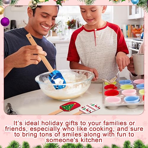 Miniatura 4 de Tioncy Juego de 25 espátulas de silicona de Navidad, patrón de Navidad, espátula para decoración de tartas, resistente al calor, para cocinar en