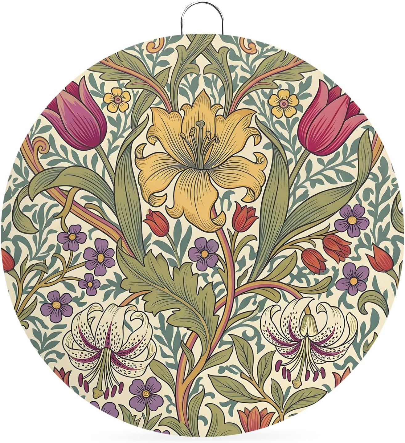 Tulip Daisy Lily Welcome Sign for Front Door 6 in Leaves Vines Rustic Floral Boho Round Metal Sign Wall Hanging Sign for Indoor Outdoor Farm Home Porch Wall Decor Housewarming Gift