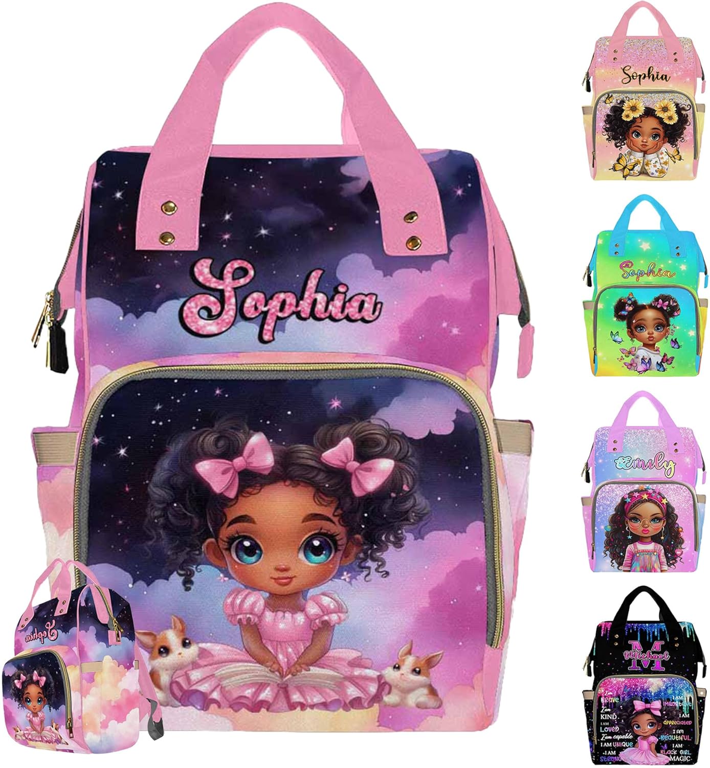 Custom Diaper Bag Backpack Baby Bag with Name Large Capacity Cute Little Girl, Personalized Nappy Backpack with Thermal Pockets Mommy Bag for Newborn Boys Girls Mother's Day