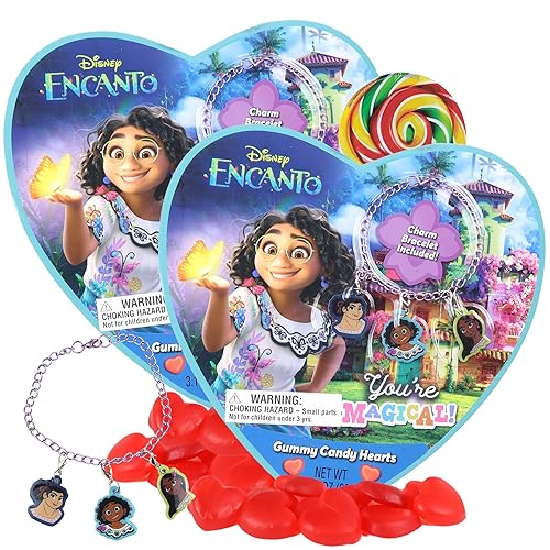Caja de regalo con temática de Encanto para el día de San Valentín con pulsera y corazones de gomita, regalos de dulces de San Valentín para niñas