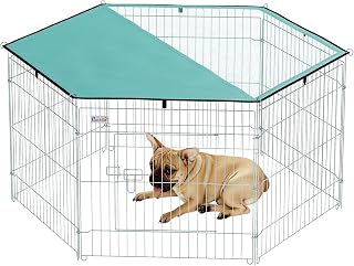 PawHut Parc enclos modulable Acier 6 panneaux et 1 Porte Pour chiens lapins rongeurs Petits animaux intérieur extérieur Ø 120 x 60 cm gris métal vert
