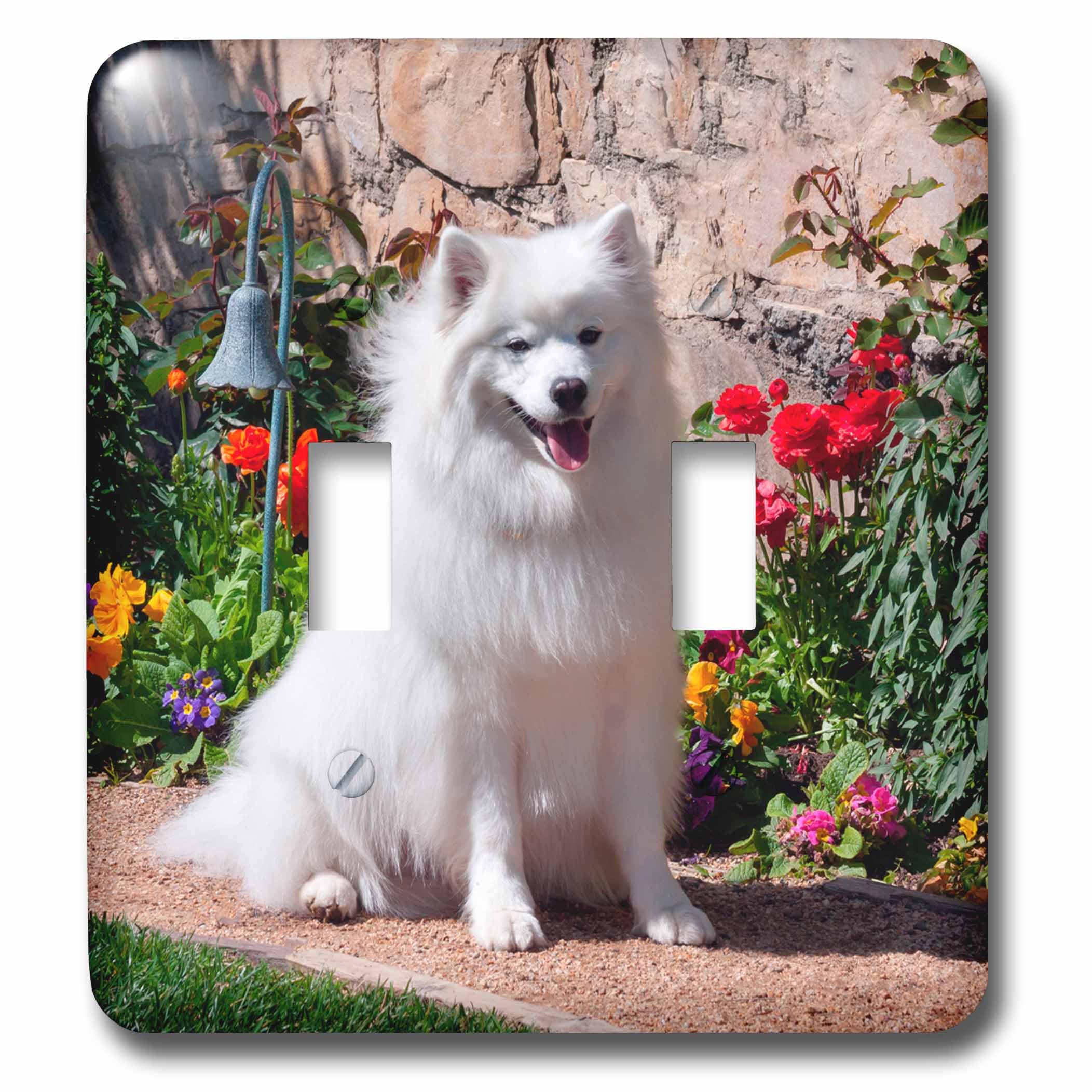 Interrupteur américain motif chien et fleurs pour une ambiance de jardin
