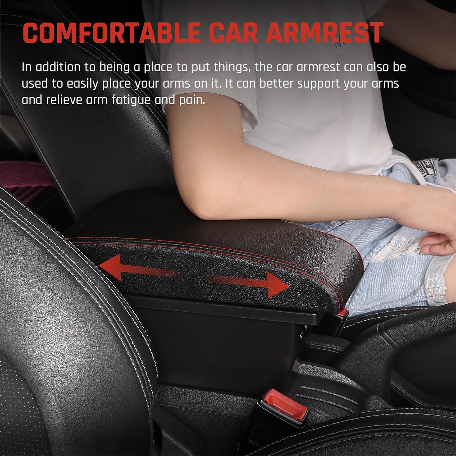 YJYWZH Accessories for Mazda CX3 2015-2018 Car Armrest Storage Box, Center Console Organizer Double-Layer Storage Space Leather Interior Arm Rest with 3 USB Ports Red Stitching