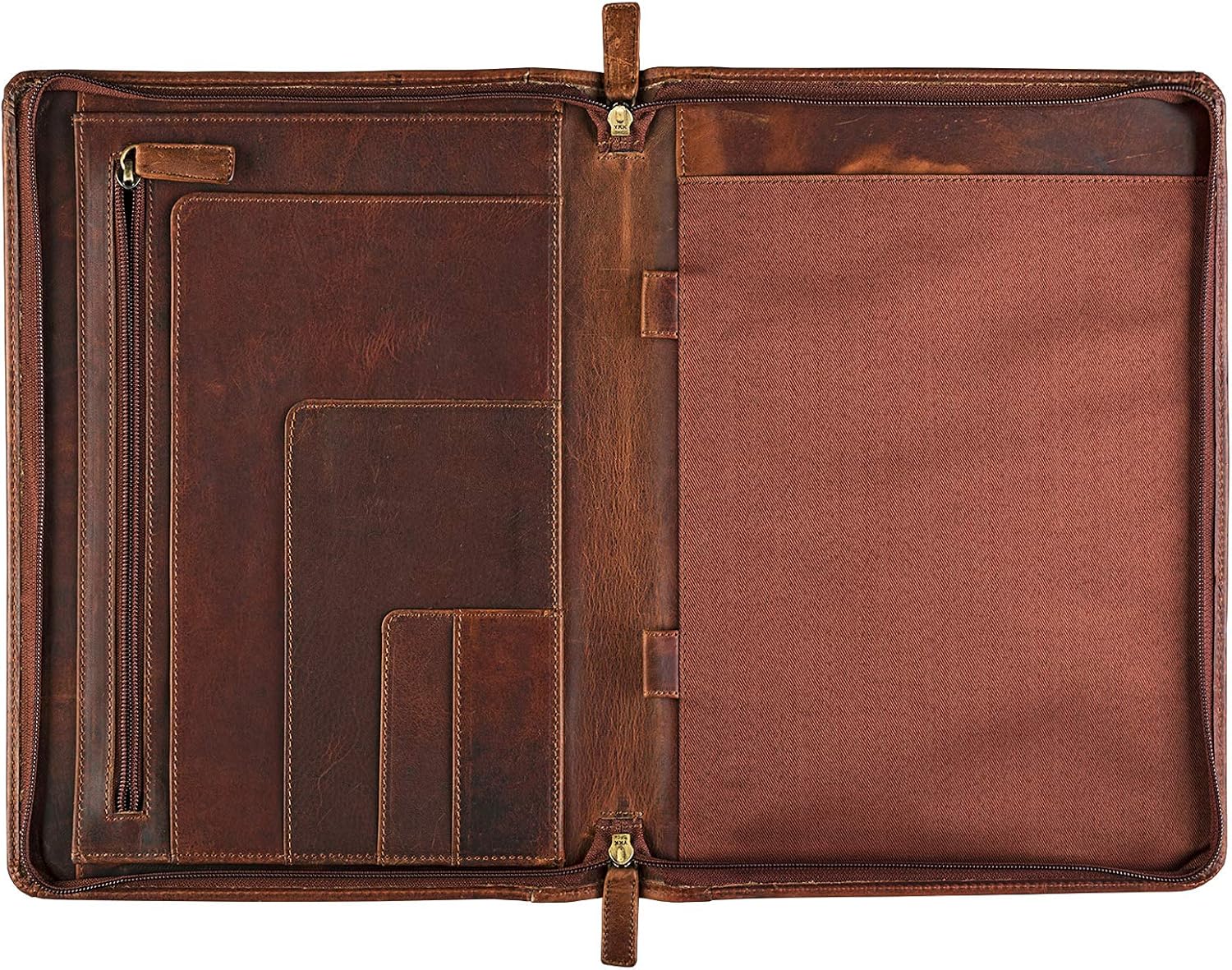 STILORD 'Julius' Vintage Conference Folder A4 Leather Brown Portfolio Document Folder Sophisticated Vintage Design fit for 12 inch Tablets Genuine Leather - Image 4