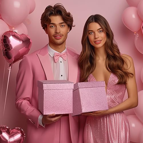 Vista 59 de UNIQOOO Juego de 5 cajas de regalo de Navidad con purpurina roja con tapa, tamaño surtido, cajas cuadradas anidadas de recuerdo de boda, caja