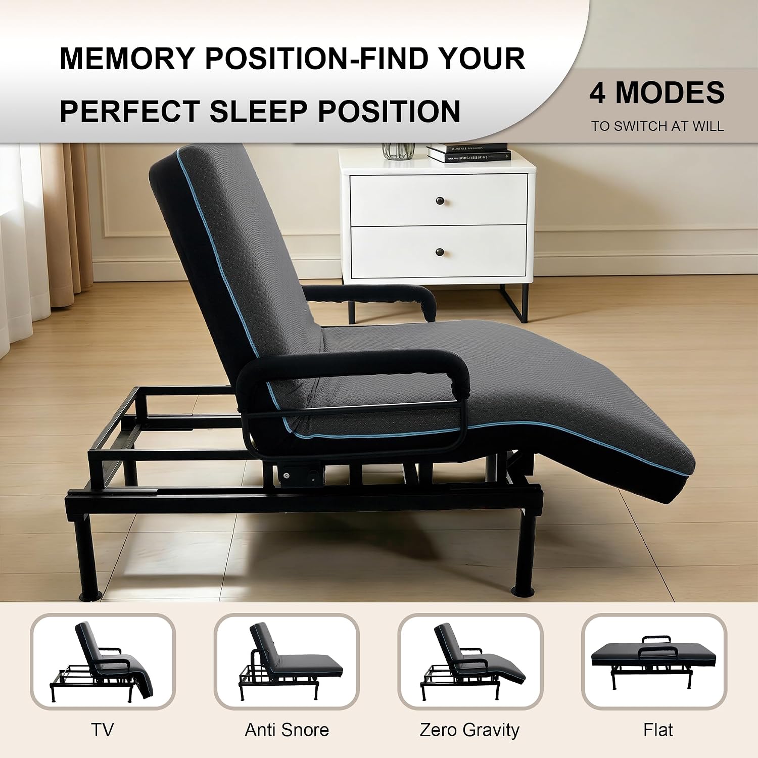 Leavader Twin XL Electric Lift Bed for Seniors - Wired Remote Control with One-Touch Backrest Lift & Leg Lowering, Fall-Safe Rails, Safe Standing/Sitting/Lying Aid