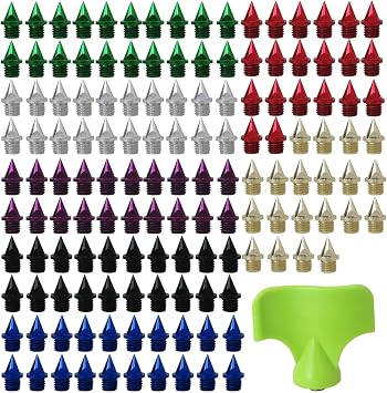 140 Pieces 1/4 Inch Carbon Steel Track Spikes for Running Shoes - 7 Colors with Wrench & Box