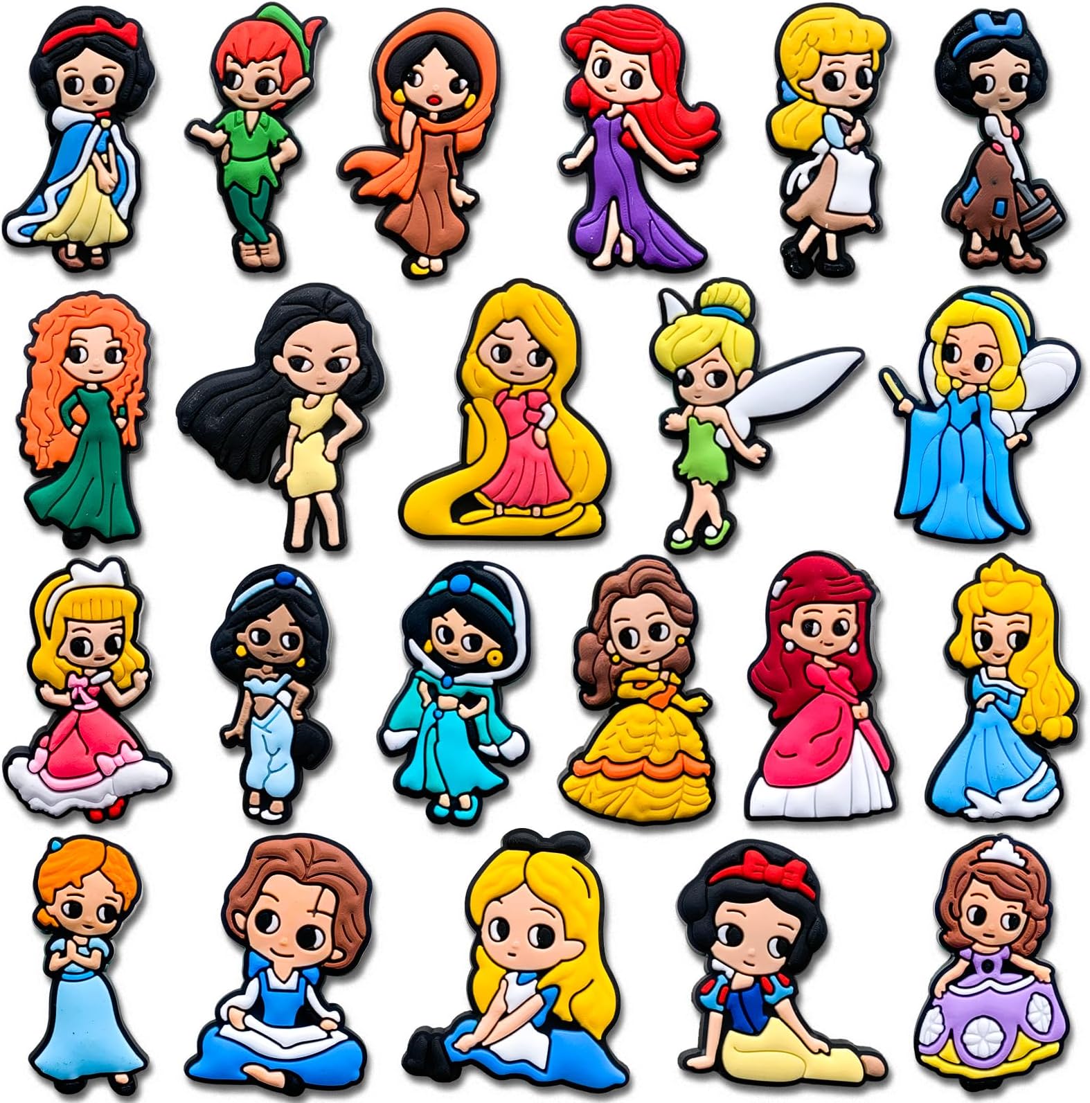 Tashrasia 22Pcs Princess Shoe Charms for Clogs Sandals Bracelet Wristband Slippers Water Shoes, Cartoon Princess Shoe Decoration Charms