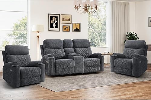 Miniatura 38 de Juego de sofá reclinable eléctrico de 2 piezas con puerto de carga, incluye silla reclinable eléctrica individual y sofá reclinable de 3 plazas para
