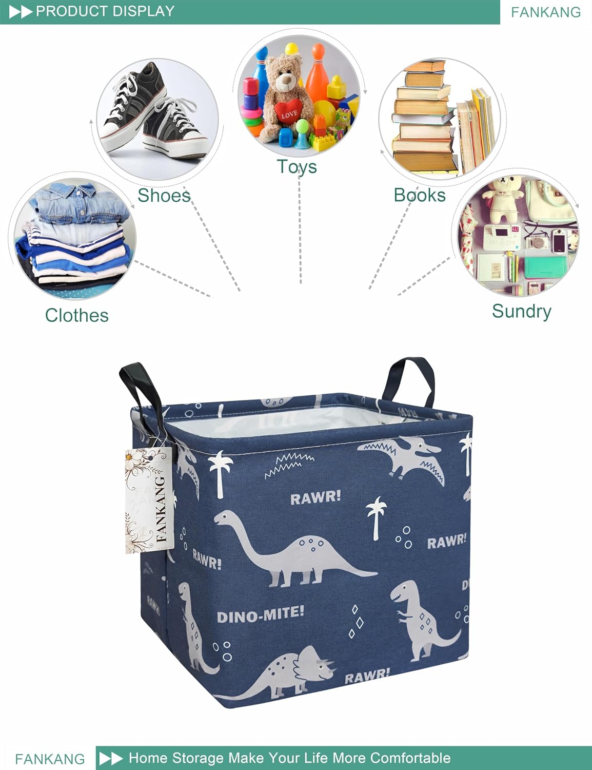Square Dinosaur Square Nursery Hamper Storage Bin | Square storage box, with sufficient size, can store dirty clothes, books, miscellaneous items, pillows, and sundries neatly