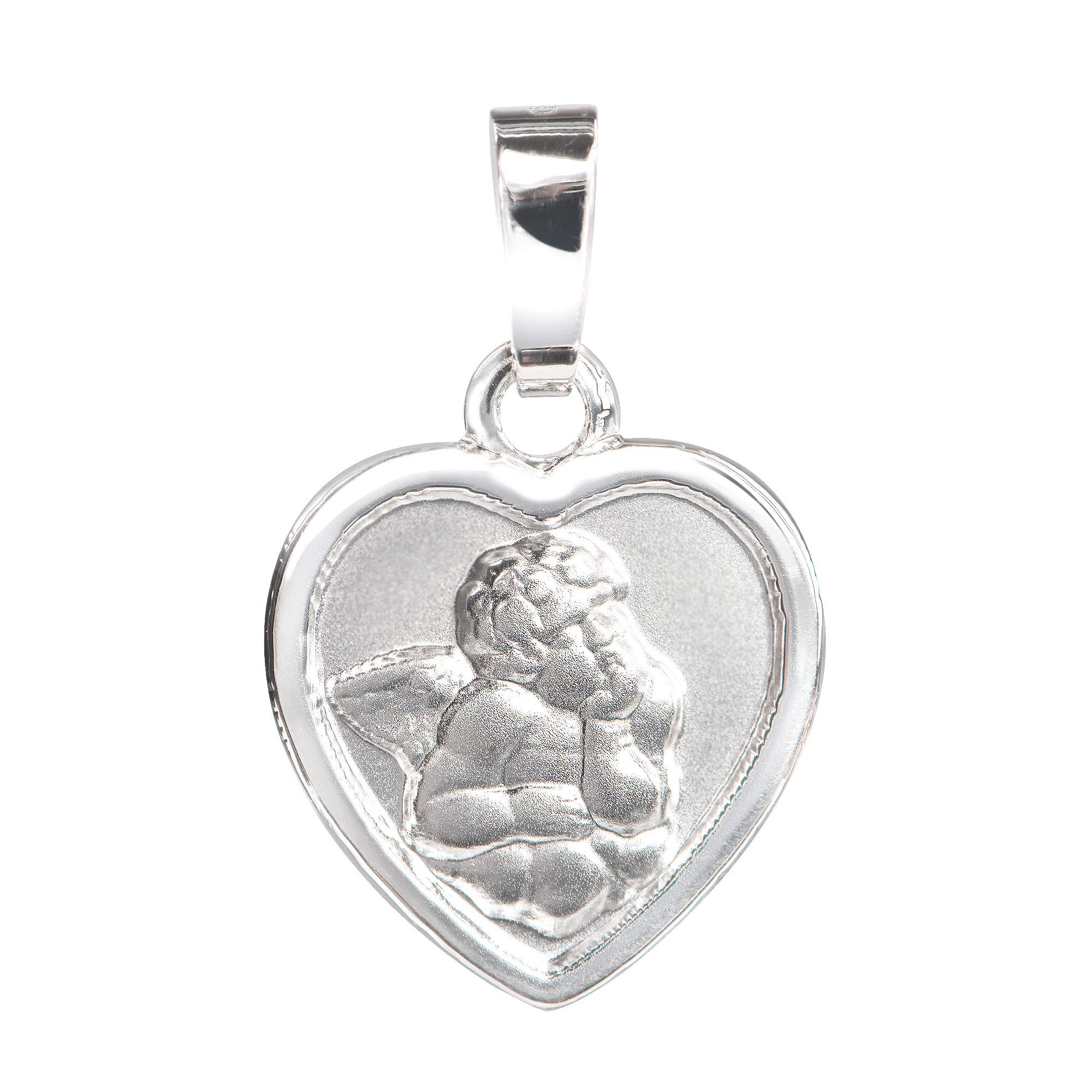 Schutz-Engel Herz-Anhänger Silber-Anhänger 925 Sterling Silber für Damen, Herren und Kinder mit Gravur Gott Schütze Dich als Kettenanhänger + Schmuck-Etui