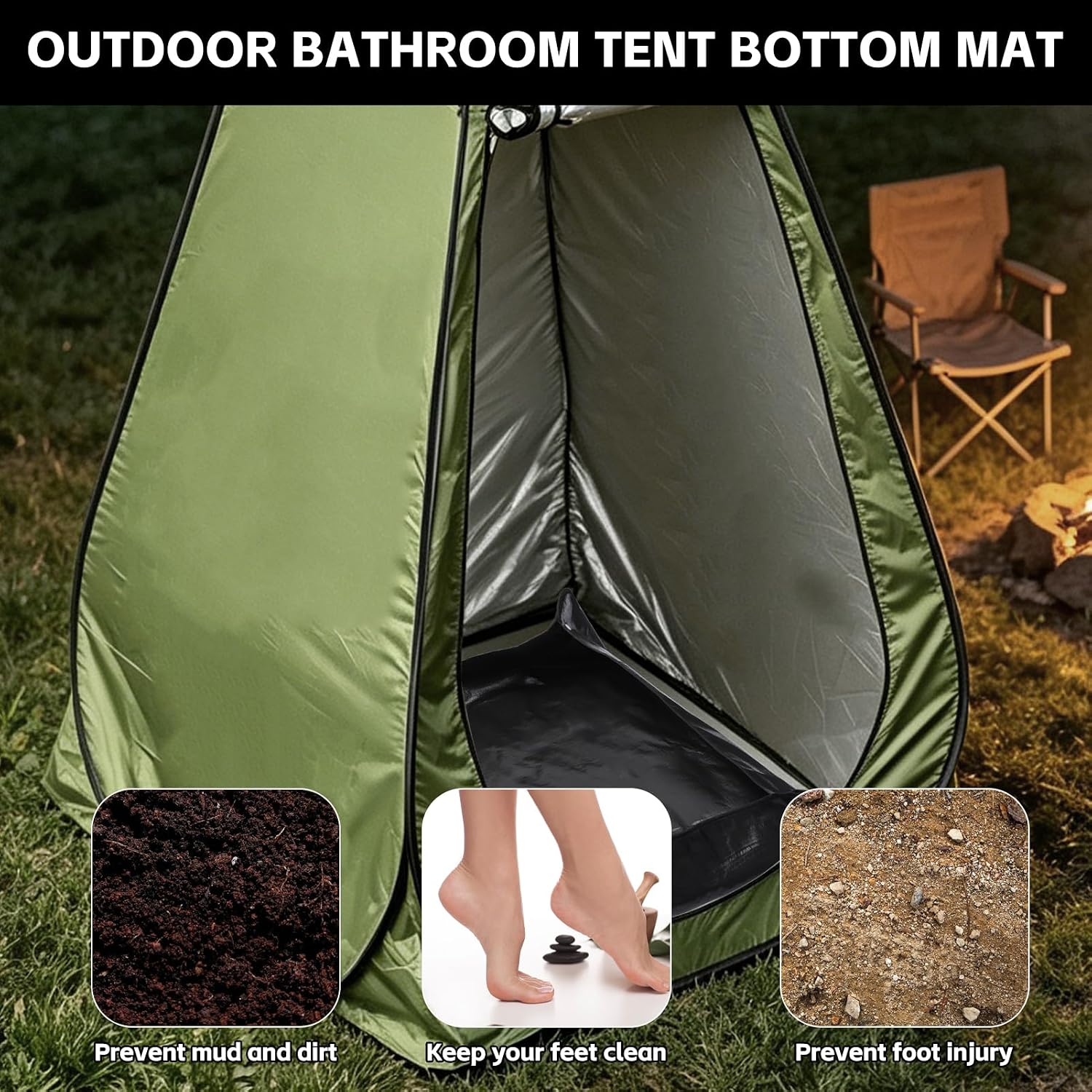 2 Pcs Camping Shower Mat Outdoor, 39.3" Portable Shower Pan & Non Slip Floor Pad, Foldable Shower Base for Camp Shower Tent, Waterproof Bottom Mat Protect Feet & Keep Clean, Tent Not Included, Black image 4
