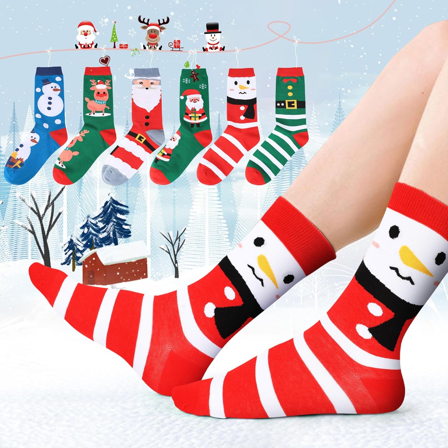 Women Christmas Socks Funny Crew Sock for Female Colorful Novelty Patterned Xmas Socks 6 Pack US 6-11 - Image 5