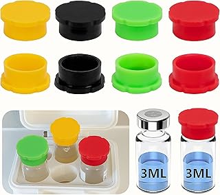 8 Pcs 3ml Protective Vial Caps, Leakproof Silicone Glass Vial Caps Covers, Reusable 4 Colors Glass Vials Protective for Injection Flip Off Caps