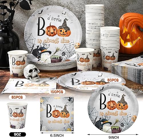 Vista 110 de Hushee Juego de 200 platos florales de papel para baby shower, servilletas, tazas, suministros de fiesta de baby shower, juego de vajilla desechable