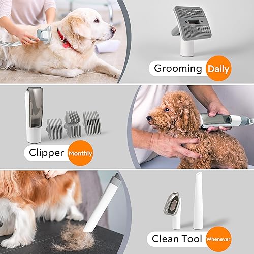 Miniatura 9 de Kit de aspiradora y aseo para perros, removedor de pelo de mascotas de bajo ruido, 5 herramientas para perros, gatos y más | Vaso de polvo de 2 L,