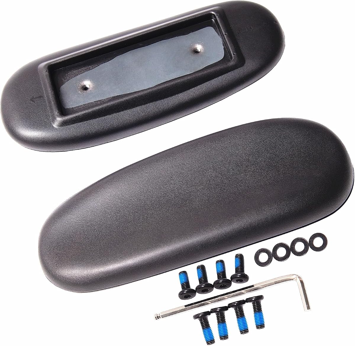 Office Chair Armrest Replacement, Univeral 4" Mounting Hole | PU Arm Pads Caps, (Set of 2) Black with Screws Washer and Wrench