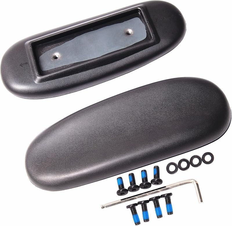 Office Chair Armrest Replacement, Univeral 4" Mounting Hole | PU Arm Pads Caps, (Set of 2) Black with Screws Washer and Wrench
