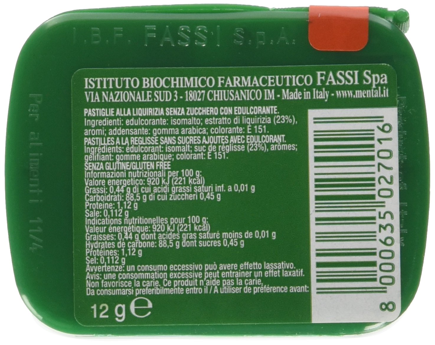Mental Fassi Pasticche senza Zucchero alla Menta Liquirizia - Pacco da 24 x 540 g