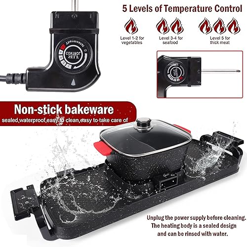 Miniatura 4 de Barbacoa Hot Pot 2 en 1, barbacoa coreana interior, Shabu Shabu Shabu de doble control, olla caliente con parrilla, estufa multifunción sin humo