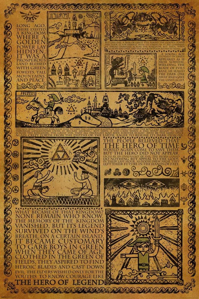 Pyramid America Zelda Story of The Hero Time Legend Mythology Timeline Video Game Gamer Cool Wall Decor Art Print Poster 24x36