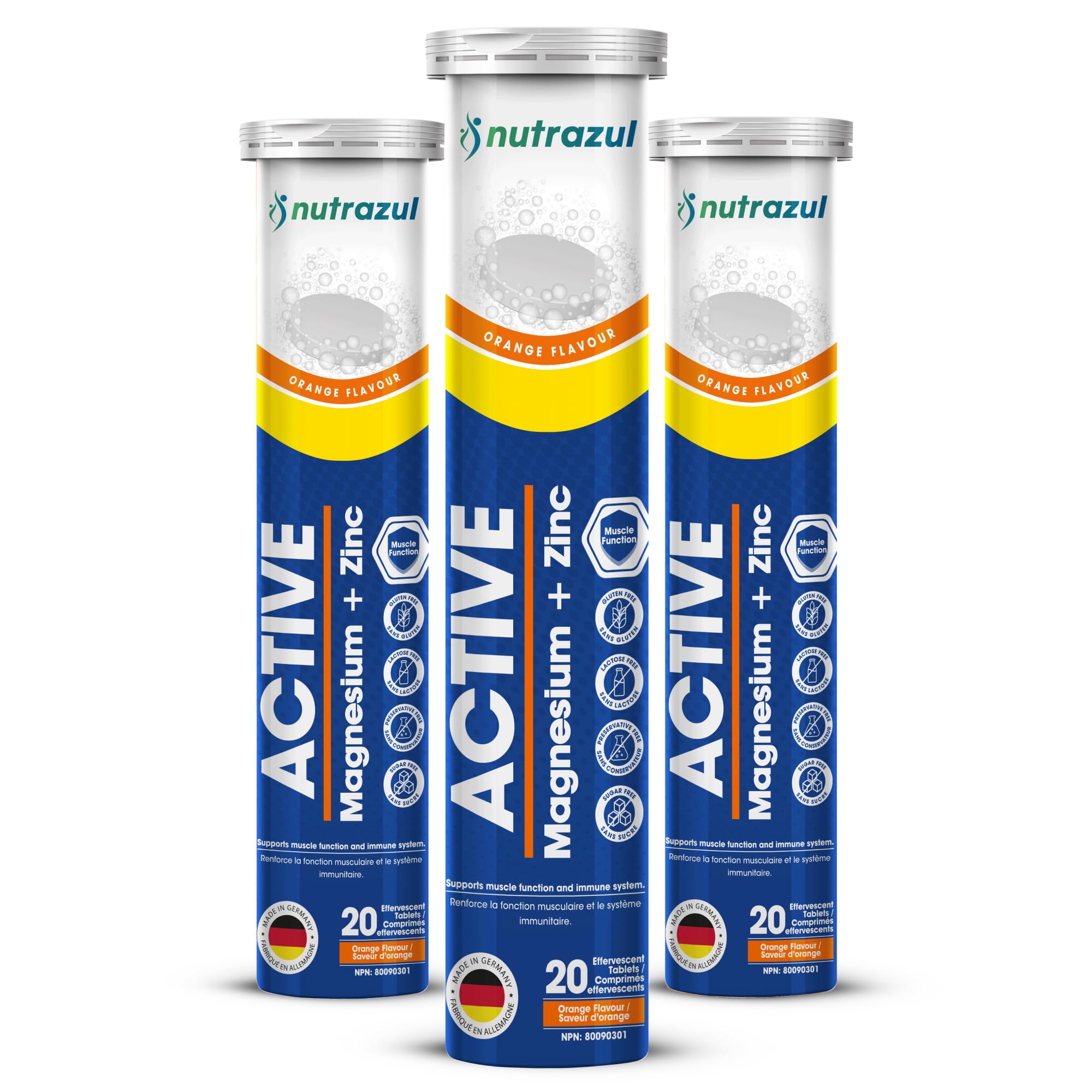 Nutrazul Active Magnesium and Zinc Effervescent Tablets | 60 Tablets | Magnesium Supplements for Muscle Recovery & Electrolyte Balance | Orange Flavor