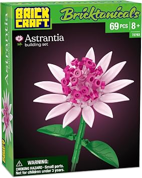 Brickcraft Bricktanicals Astrantia Building Kit (69 Pieces), Adjustable Buildable Display Flower with Star Petals and Pink Pincushion Center, Botanical Decor Gift for Adults, Ages 8+
