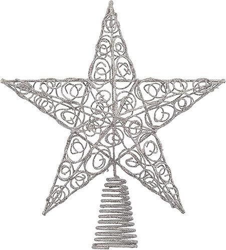 Ornativity - Estrella de plata para árbol de Navidad, decoración brillante con diseño en espiral de Navidad, ornamento de árbol de Navidad de 3D