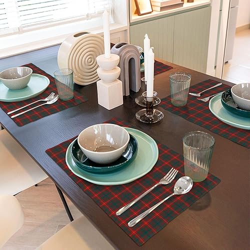 Miniatura 6 de Placemats Set of 4 Clan Fulton Tartan Linen Double Layer Placemat Decorative Farmhouse Kitchen Table Mats, Washable Linen Heat Resistant 12 x 18