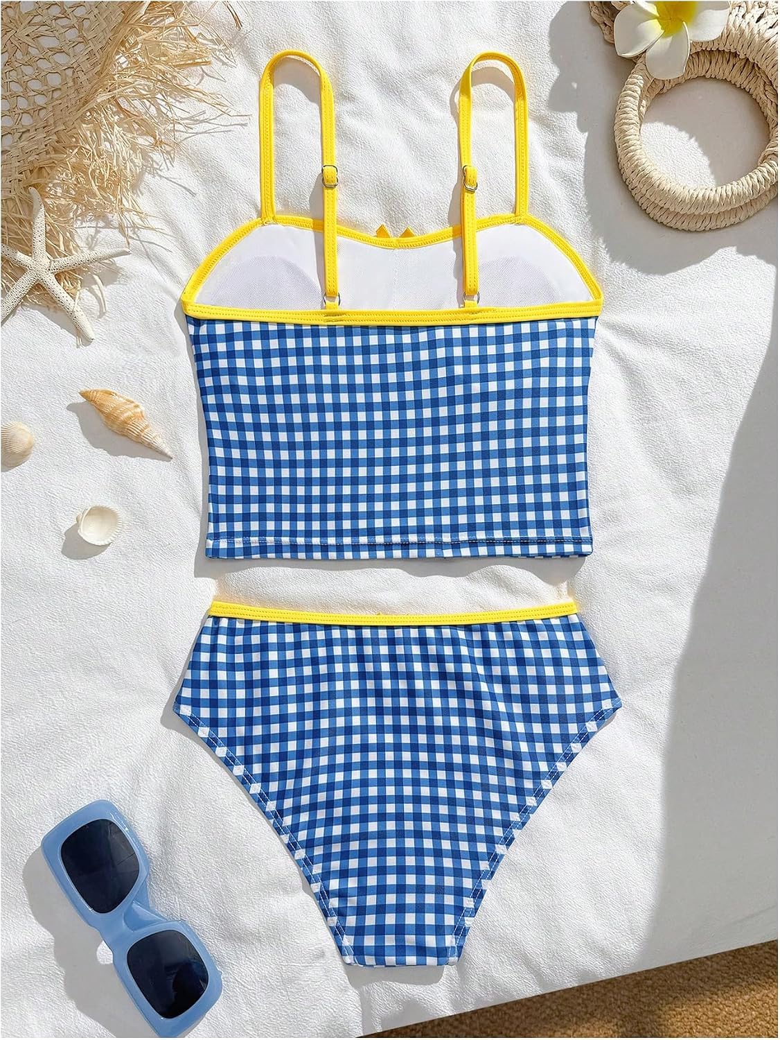 Floerns Girl's Tankini Swimsuit Gingham Adjustable Straps Cute 2 Piece Bathing Suit