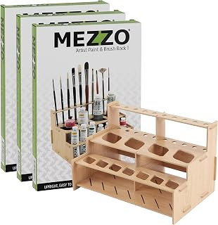HG Art Concepts Mezzo Artist Paint and Brush Racks - Wood Grain Laminate Multi Layer Desk Stand Professional Storage Display Organizer for Paintbrushes and Tubes - Straight Rack 1, 3 Pack
