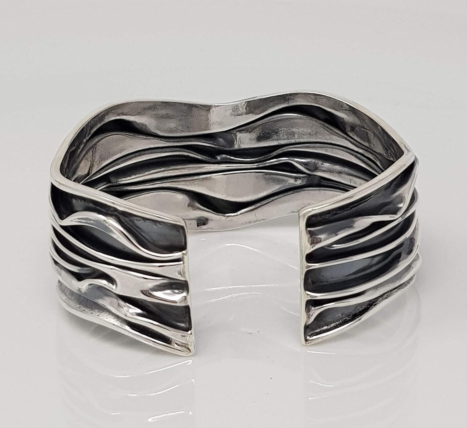 Treasure Bay Chunky Statement Silver Cuff Bangle Bracelet For Women - Image 3