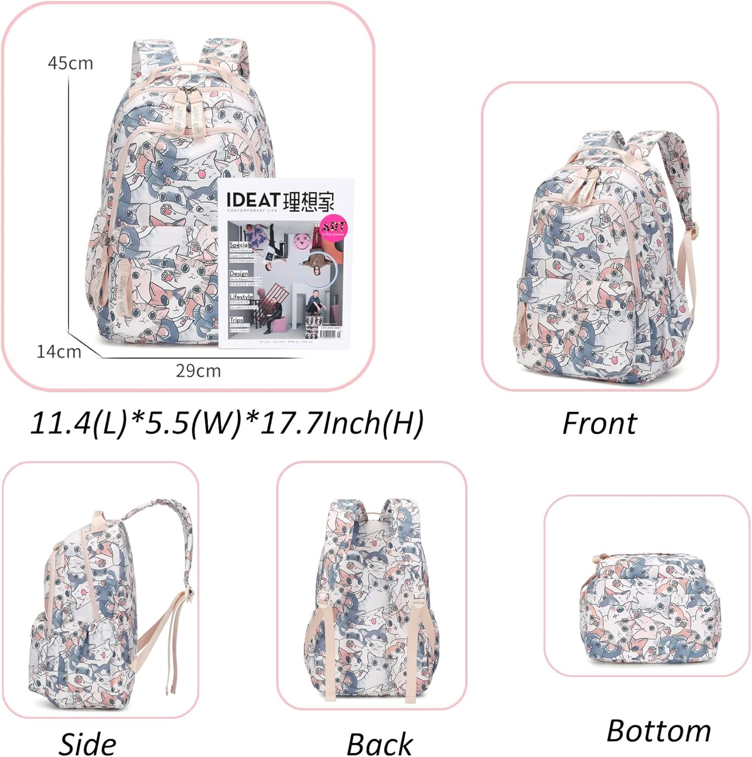 Backpacks for Girls Cute Cat Backpack Elementary School Backpack Students Bookbag for Girls - Image 3