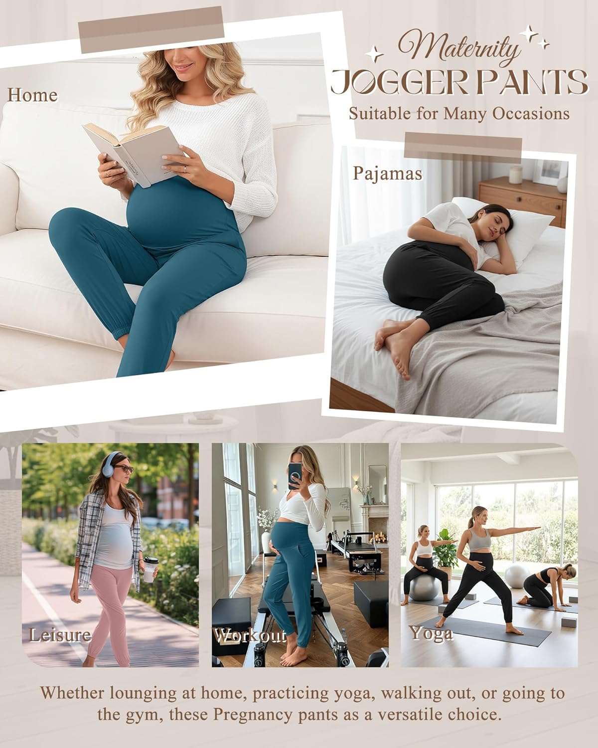 Neer 3 Pack Women's Maternity Pants Over The Belly Stretchy Joggers Pregnancy Casual Lounge Pants with Pockets - Image 4