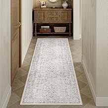 HUGEAR Vintage Grey Washable Rug 60 x 180 cm Runner Hallway Non-Slip Soft Hallway Rug Hallway Rug Short Pile Bedroom Retro Rugs Kitchen Bedroom Bridges Hallway Carpet