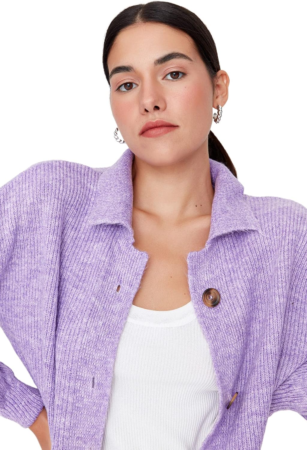 TRENDYOL Damen Bluse Aus Leinen – Wickel-Schnitt Mit Kragen, In Braun, Gr. S/36