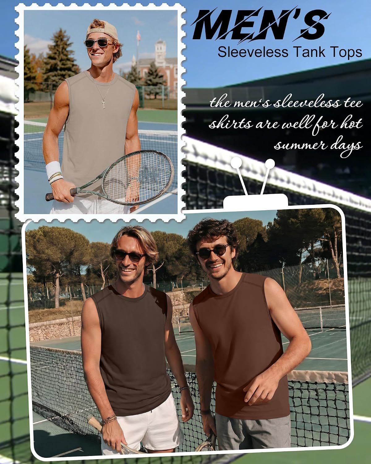 Ficerd 3 Pack Men's Sleeveless Tank Tops, Crewneck Casual Summer Tee Beach T Shirt Workout Run Gym Muscle Shirt