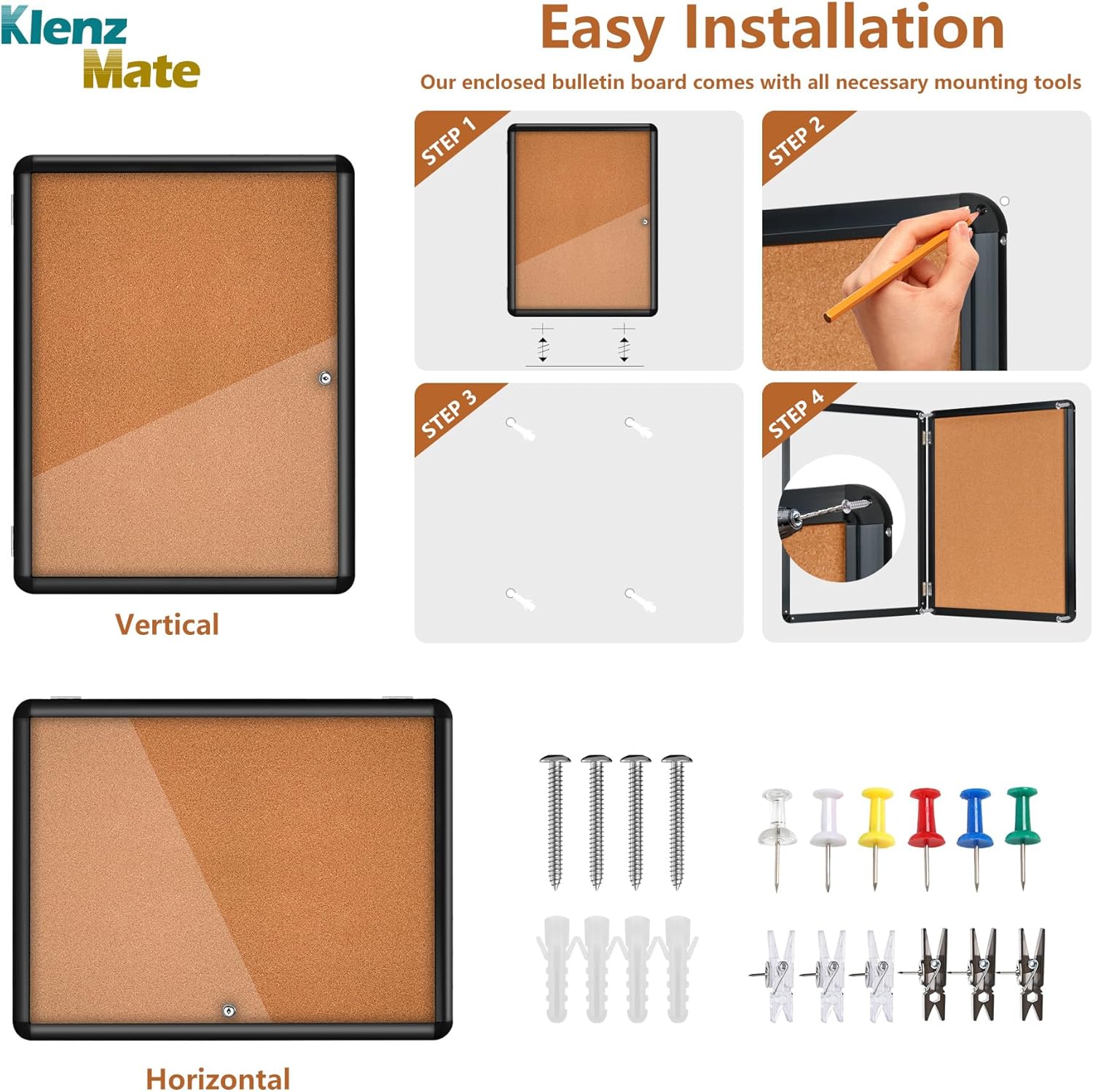 24\"x18\" enclosed cork bulletin board tamper-proof dispaly case,aluminium frame,shatter resistant lockable bulletin board with clear acrylic door for school,office,mall,community,hospital black frame / cork 24\" x 18\"