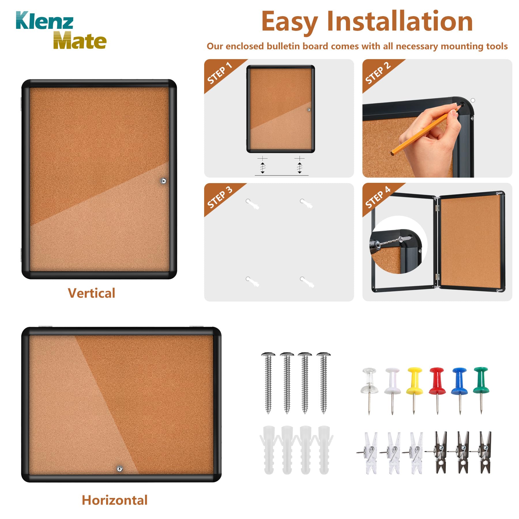 Tablero de anuncios de corcho cerrado de 66 x 50 cm, a prueba de manipulaciones, marco de aluminio, tablero de anuncios con cerradura resistente a roturas con puerta acrílica transparente para escuela