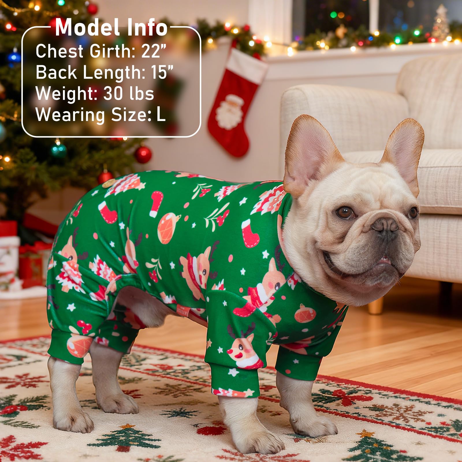 KYEESE Pijama de Navidad para perro, ropa para gato, pijama elástico para perro, pijama para perro, disfraz de perro de tamaño mediano, ropa suave para perro, abrigo de terciopelo para perro, traje de