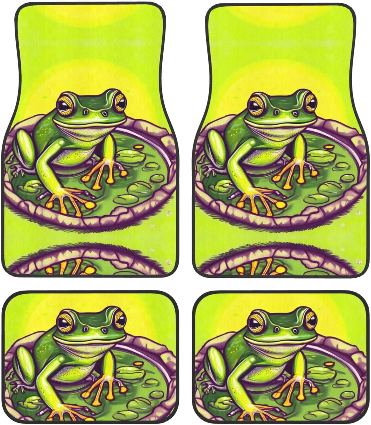 Frog in a pond Patterned car mats 4-piece set | For cars/SUVs/trucks | Firm fit without displacement