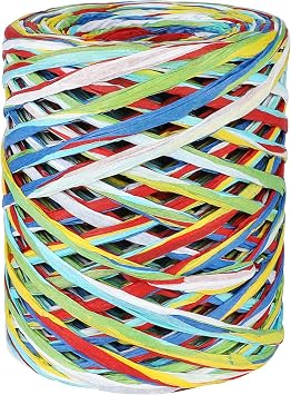 G2PLUS Colored 262 Feet Raffia Paper Ribbon, 6 Colored Packing Paper String, Red Green Blue Raffia Ribbon for Christmas Gift Wrapping, DIY Arts & Crafts Decoration