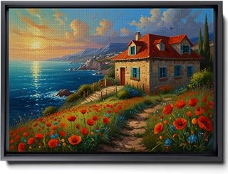 Floral Scenic Painting Wall Art Prints, Rustic Farmhouse Bedroom Bathroom Decor, Poppy Field Canvas Print, Poppies Vintage Home Wall Decor, Wall Decor, Arts